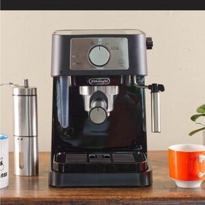 DeLonghi Espresso Machine with Silver Accents